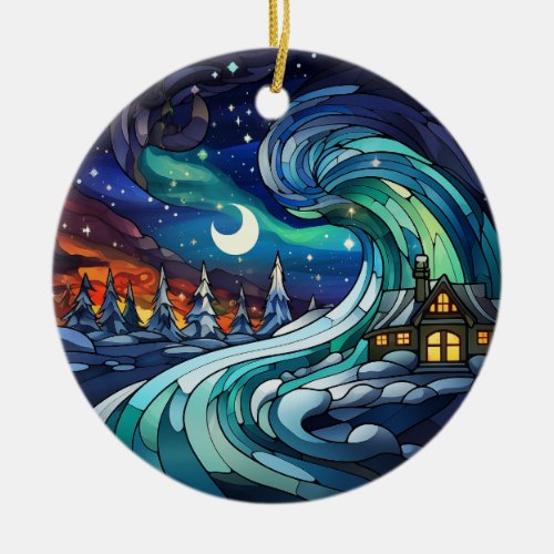 Northern Lights Swirl Stained Glass Ornament