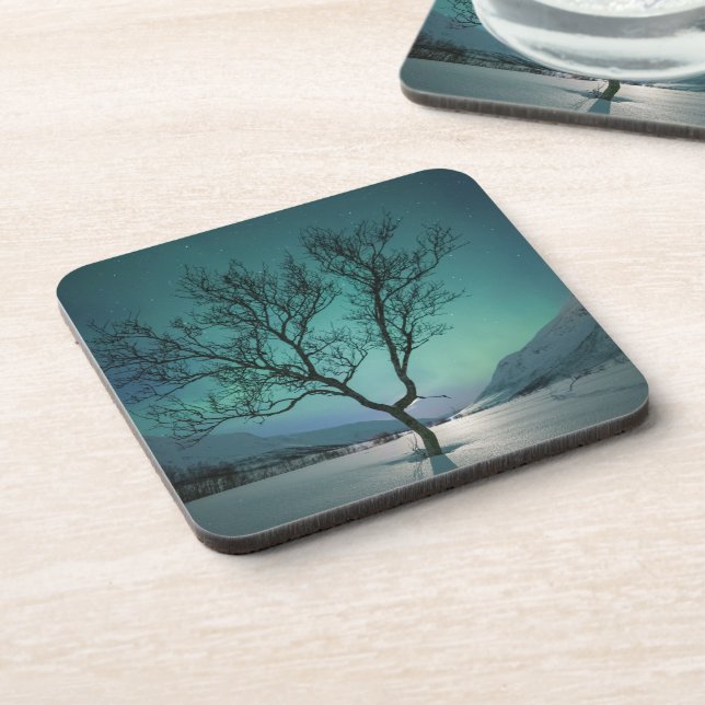 Northern Lights Tree Beverage Coaster (Left Side)