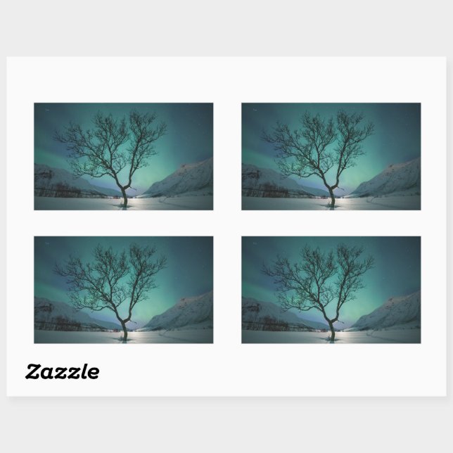 Northern Lights Tree Rectangular Sticker (Sheet)
