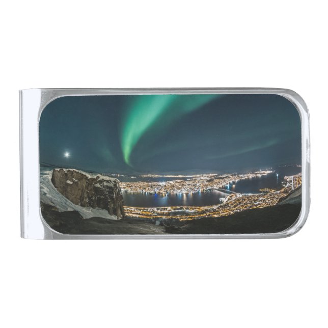 Northern Lights Tromso Silver Finish Money Clip (Front)
