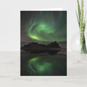 Northern Lights Vestrahorn Beach Hofn, Iceland Card