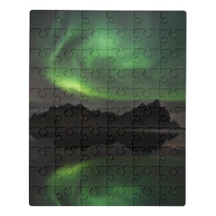 Northern Lights Vestrahorn Beach Hofn, Iceland Jigsaw Puzzle