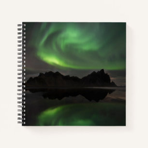 Northern Lights Vestrahorn Beach Hofn, Iceland Notebook