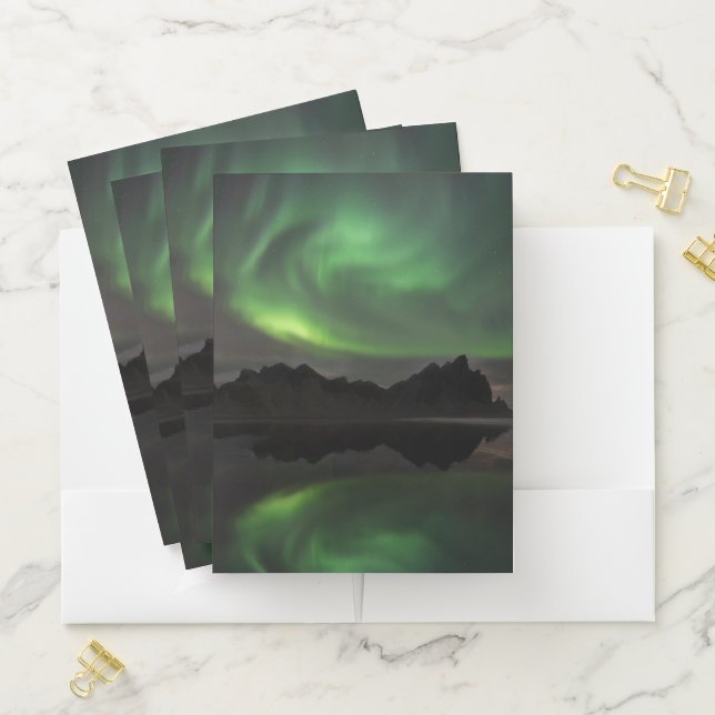 Northern Lights | Vestrahorn Beach Hofn, Iceland Pocket Folder (In Situ)