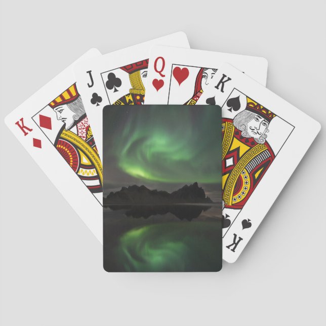 Northern Lights | Vestrahorn Beach Hofn, Iceland Poker Cards (Back)