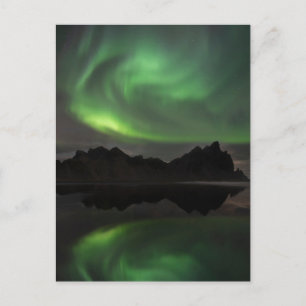 Northern Lights Vestrahorn Beach Hofn, Iceland Postcard