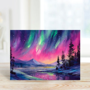 Northern Lights Vibrant Abstract Night Landscape Card