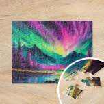 Northern Lights Vibrant Abstract Night Landscape Jigsaw Puzzle<br><div class="desc">A stunning modern landscape painting of the night sky illuminated by the northern lights, featuring vibrant colors and dynamic, abstract brushstrokes. The swirling, energetic strokes capture the movement of the aurora borealis, creating a sense of wonder and awe. The bold use of color and expressive technique bring the natural beauty...</div>