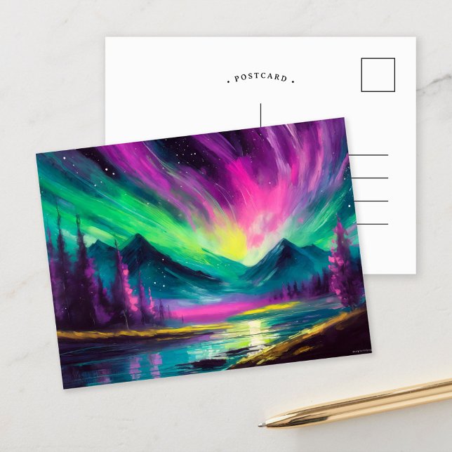 Northern Lights Vibrant Abstract Night Landscape Postcard (Creator Uploaded)