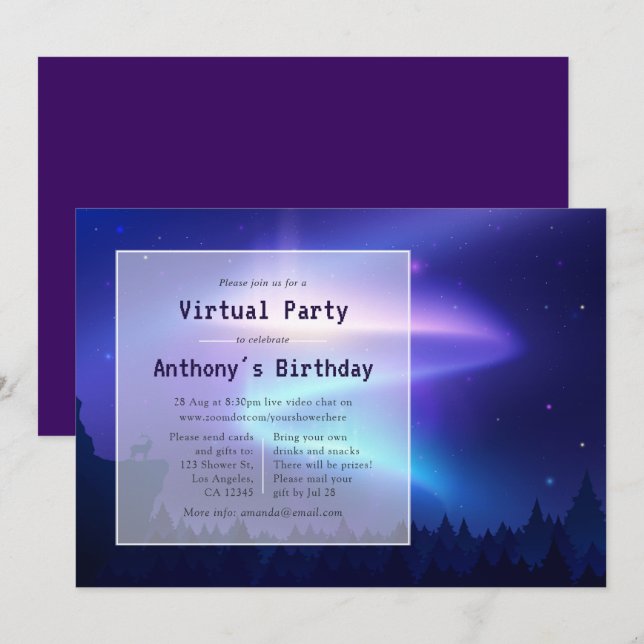 Northern Lights Virtual Birthday Party Invitation (Front/Back)