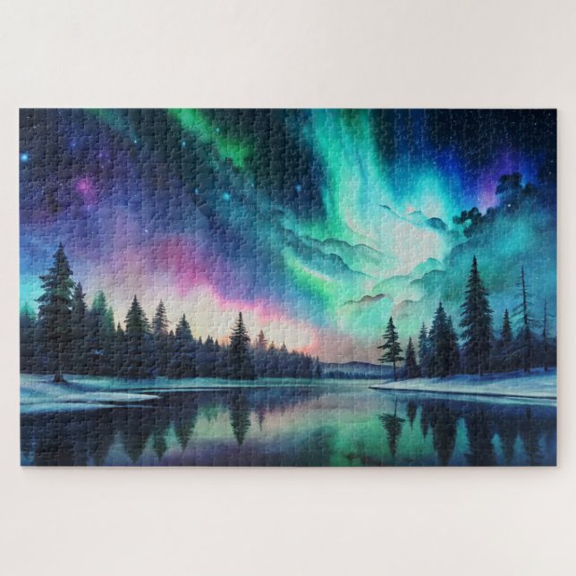 Northern Lights, Watercolor Aurora Borealis Jigsaw Puzzle (Horizontal)