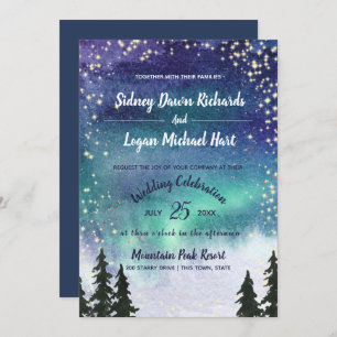 Northern Lights Watercolor Starry Sky Invitation