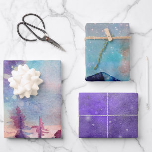 Northern Lights Watercolor Wrapping Paper Sheets
