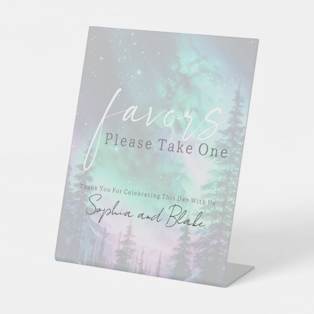Northern Lights Wedding Favors Pedestal Sign (Front)