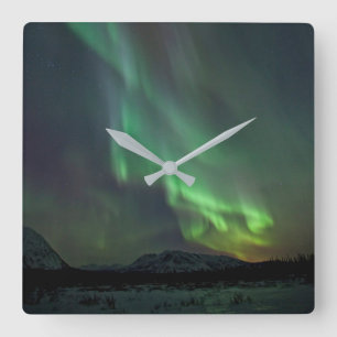 Northern Lights Whitehorse, Yukon Square Wall Clock