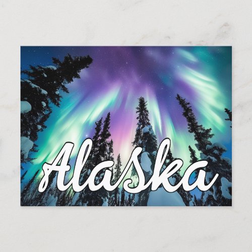 Northern Lights Winter Forest Alaska Typography Postcard