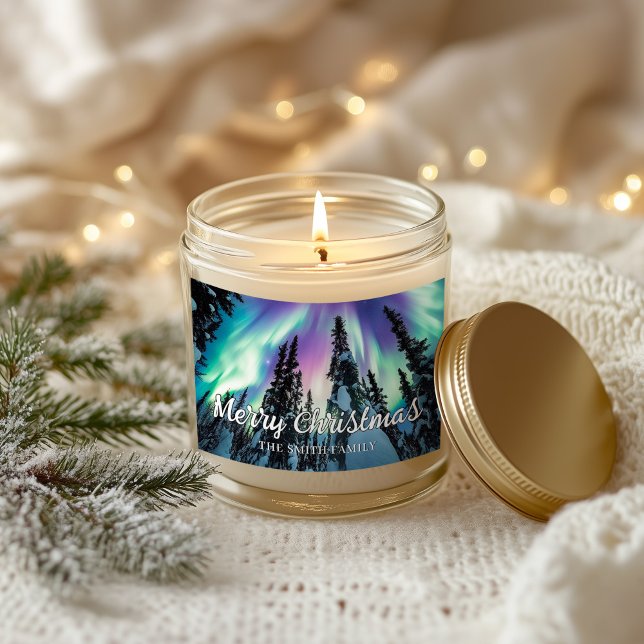 Northern Lights Winter Forest Merry Christmas Rectangular Sticker (Northern Lights Winter Forest Merry Christmas Rectangular Sticker)