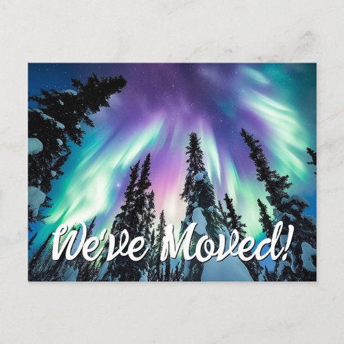 Northern Lights Winter Forest Weve Moved Photo Postcard