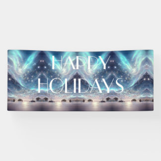 Northern Lights Winter Scene Happy Holidays Banner