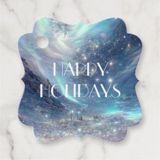 Northern Lights Winter Scene Happy Holidays Favor Tags