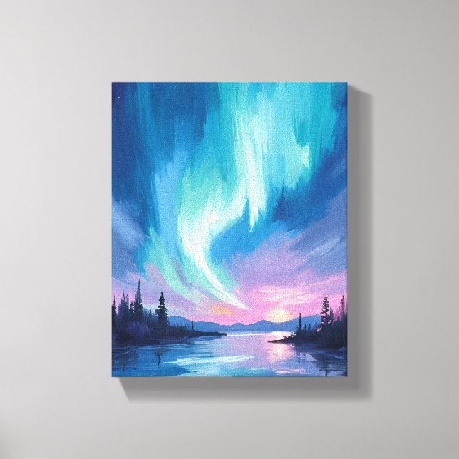 Northern Lights Winter Watercolor Canvas Print (Front)