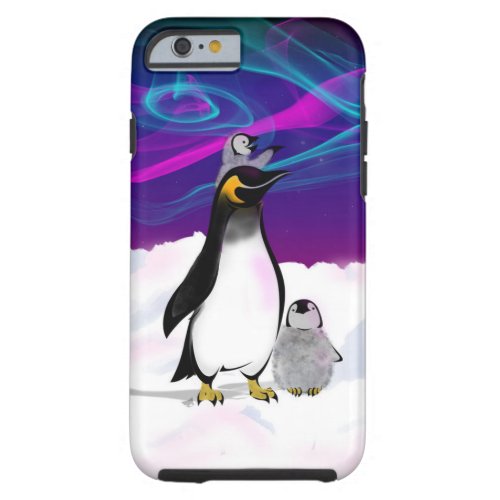 Northern Lights with cute penguins Tough iPhone 6 Case