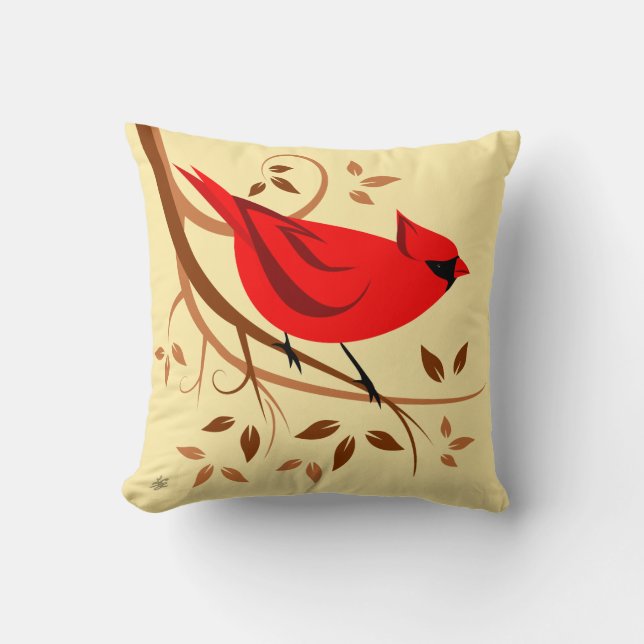 Northern Male Cardinal Design Throw Pillow (Front)
