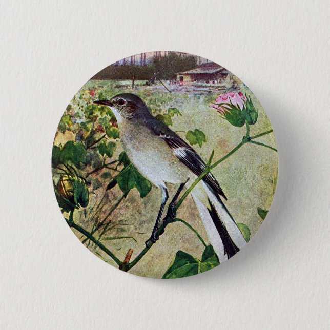 Northern Mockingbird Pinback Button (Front)