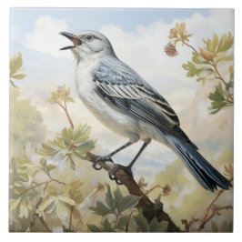 Northern Mockingbird, Singing bird Ceramic Tile