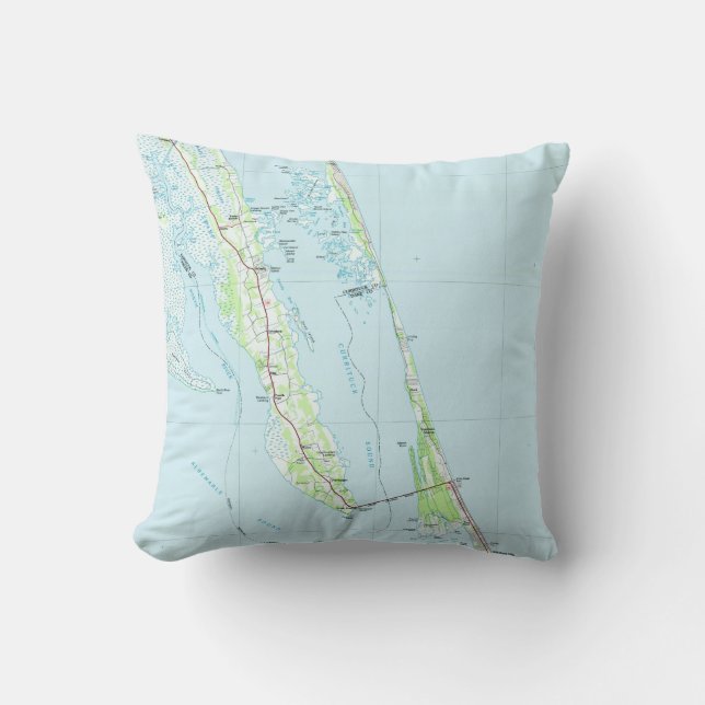 Northern Outer Banks North Carolina Map (1985) Throw Pillow (Front)