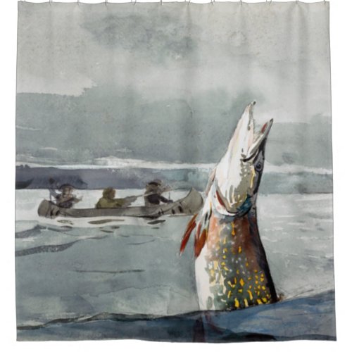 Northern Pike and Fishermen Fish by Winslow Homer Shower Curtain