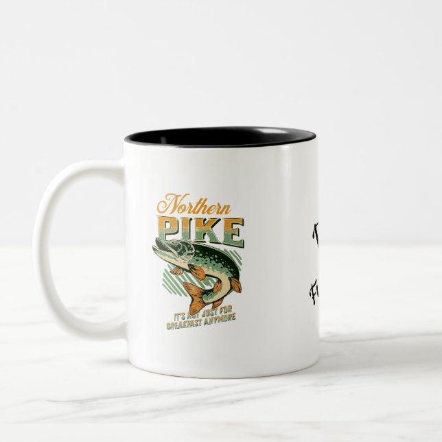 Northern Pike Fishermans Personalized Two-Tone Coffee Mug (Left)
