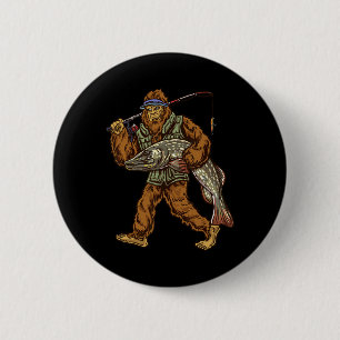Northern Pike Fishing Bigfoot Hunting Fishermen 1 Button