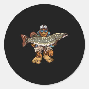 Northern Pike Fishing Bigfoot Hunting Fishermen Classic Round Sticker