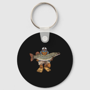 Northern Pike Fishing Bigfoot Hunting Fishermen Keychain