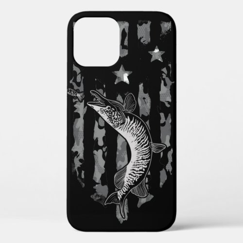 Northern Pike Tiger Musky Fishing Camouflage Flag iPhone 12 Pro Case