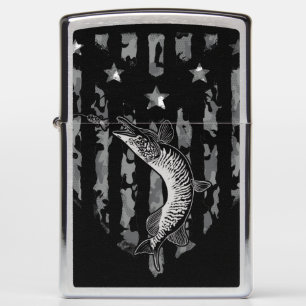 Northern Pike Tiger Musky Fishing Camuflage Flag Zippo Lighter