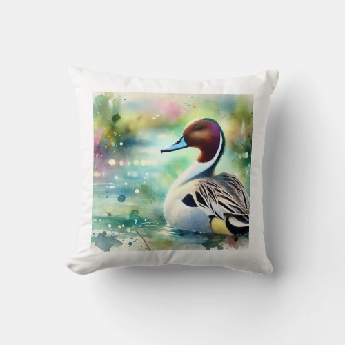 Northern Pintail Duck 210624AREF122 _ Watercolor Throw Pillow