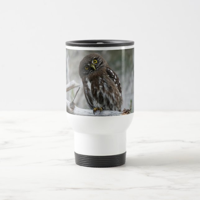 Northern Pygmy Owl Travel Mug (Center)