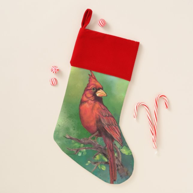 Northern Red Cardinal Bird Christmas Stocking (Front)