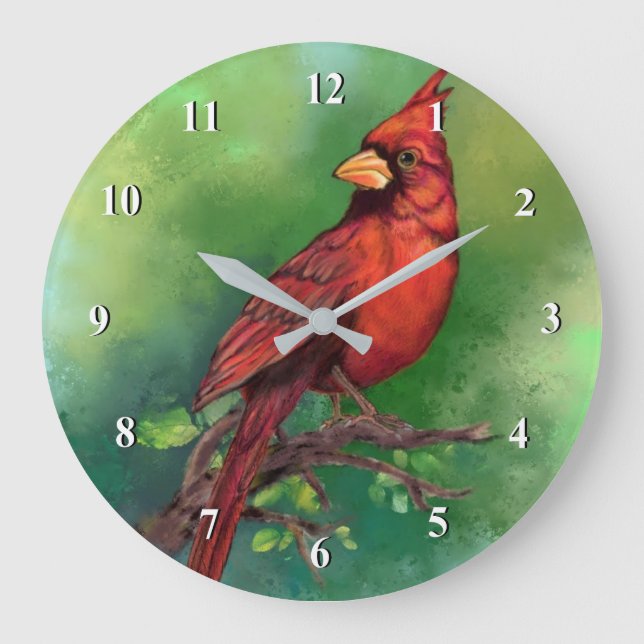 Northern Red Cardinal Bird Clock (Front)