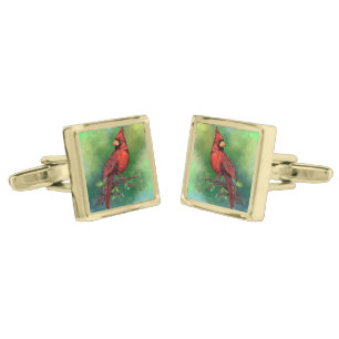 Northern Red Cardinal Bird Cufflinks