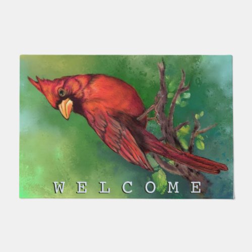 Northern Red Cardinal Bird Doormat Welcome
