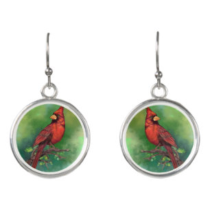 Northern Red Cardinal Bird Earrings