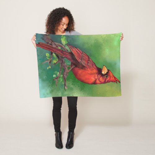 Northern Red Cardinal Bird Fleece Blanket