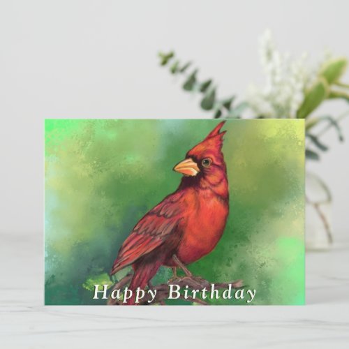 Northern Red Cardinal Bird Happy Birthday Card