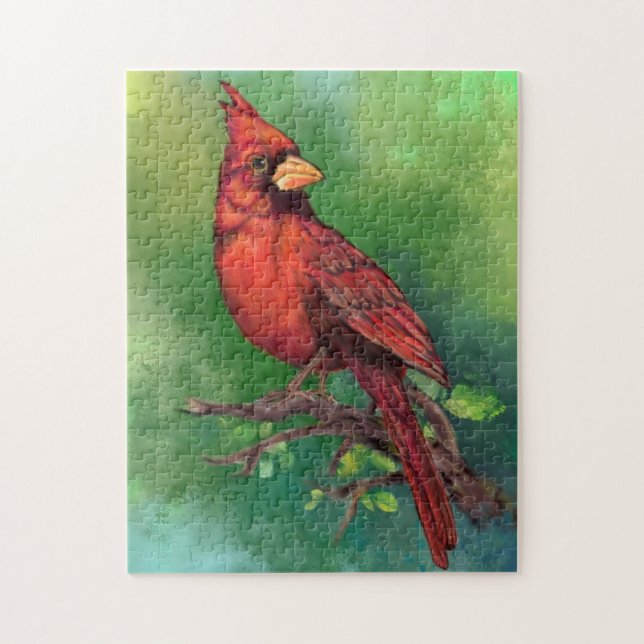Northern Red Cardinal Bird Jigsaw Puzzle Painting  (Vertical)