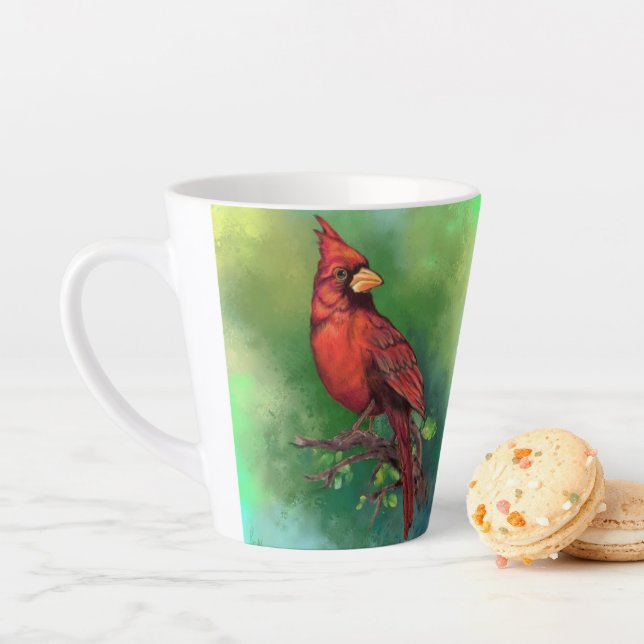 Northern Red Cardinal Bird Latte Mug (In Situ)