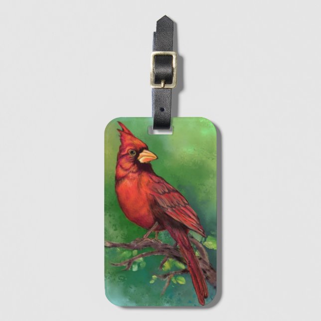 Northern Red Cardinal Bird Luggage Tag (Front Vertical)