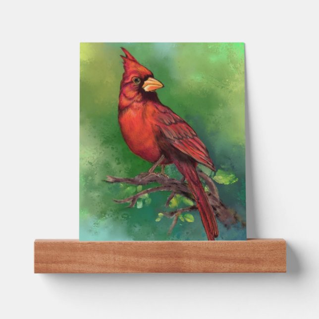 Northern Red Cardinal Bird Painting Picture Ledge (Front)